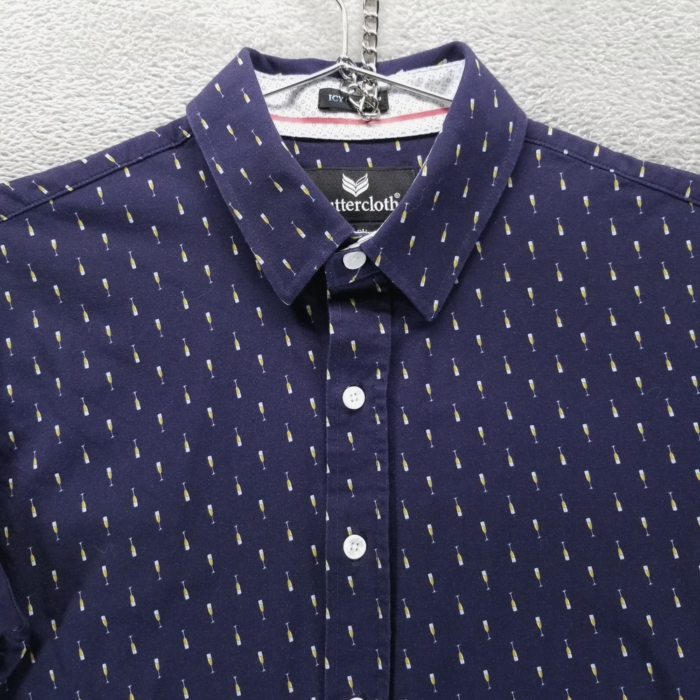 Buttercloth Shirt Mens M Blue Icy Cotton Short Sleeve‎ Button Up Preppy